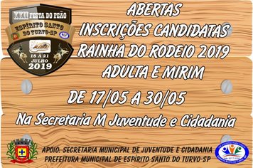 Inscrições candidatas a Rainha Mirim e adulta
