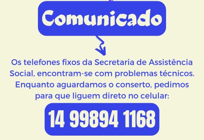 Telefone da Assistência Social encontra-se com problemas técnicos