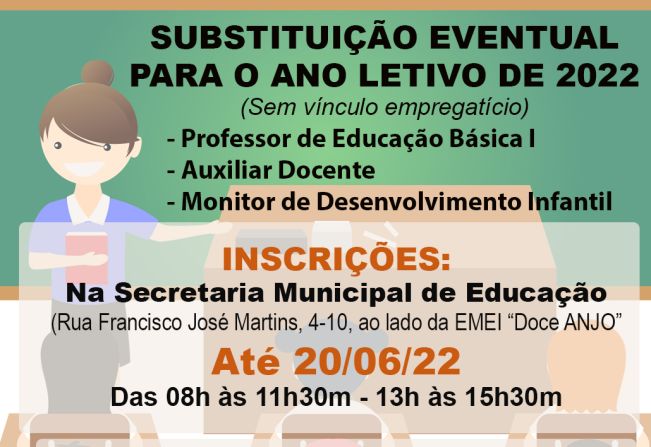 INSCRIÇÕES ABERTAS PARA INSCRIÇÃO PARA SUBSTITUIÇÃO EVENTUAL 